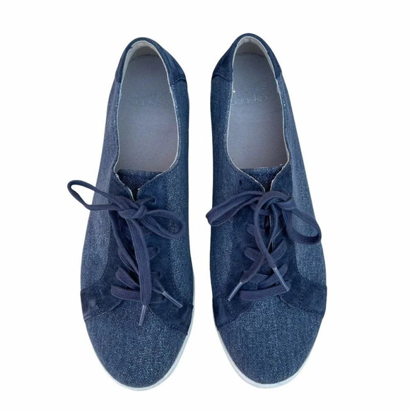 Dansko Women's Size 40 US 9.5 Blue Olisa DENIM Lace up Canvas Sneakers Shoes - Picture 3 of 5